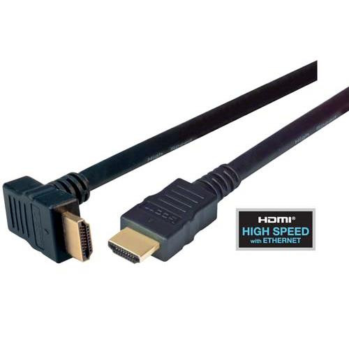 High Speed HDMI  Cable with Ethernet, Male/ Right Angle Male, LSZH, Bottom Exit 1.0 m