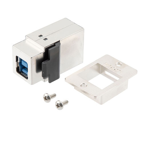 USB 3.0 Adapter Coupler Panel Mount, ECF Flange Style Type 2 Kit, B Type Female Jack to A Type Female Jack, Stainless Steel Shielded
