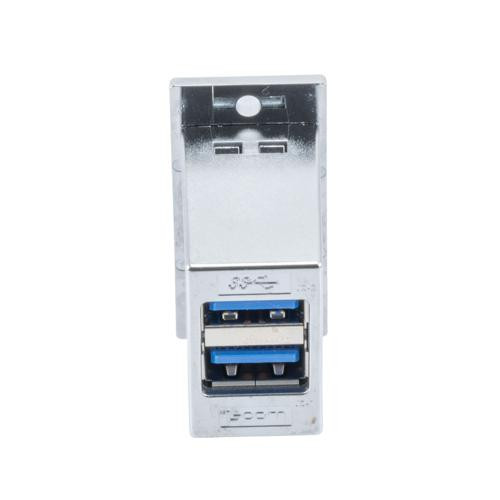 USB 3.0 Double Stack Adapter Coupler, ECF Flange Type 4 Panel Mount Style, Two A Type Female Jack to Two A Type Female Jack, , Silver
