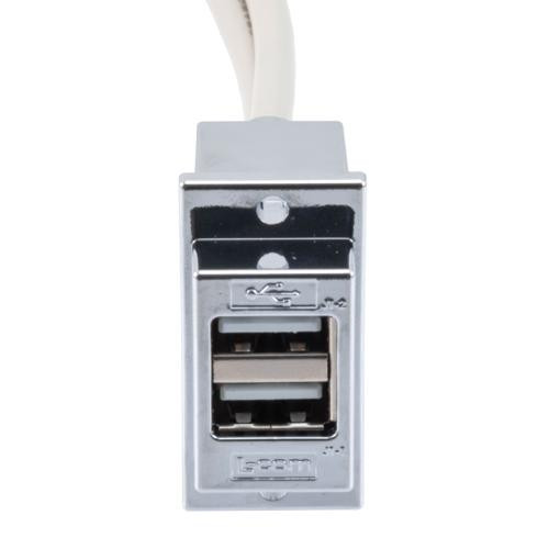 USB 2.0 Double Stack Adapter Cable, ECF Flange Panel Mount, 2x A Type Female To 2x A Type Male, Chrome Plated Shielded ABS Housing, 2meter