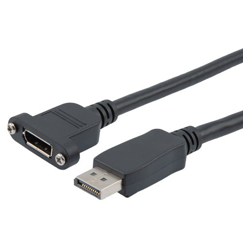 DisplayPort Digital Cable Assembly Supporting 16K and HDR as specified in DisplayPort 2.0, Male to Panel Mount Female, PVC, Black, 0.5M