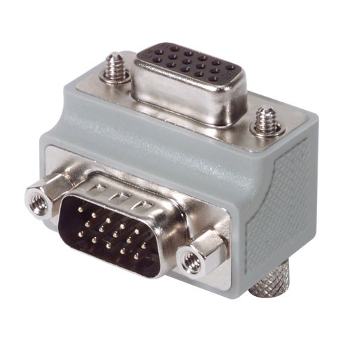 Low Profile Right Angle Adapter, HD15 Male / Female, Cable Exit 2
