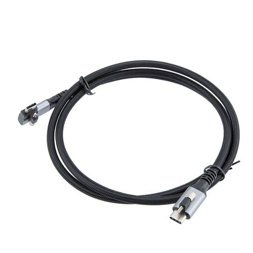 USB 3.2 Locking Cable, Type C Male Top Screw to Right Angle Top Screw Type C Male, 5V, 3A, 5 Gbps, Black Nylon Braid over PVC Jacket, 1M
