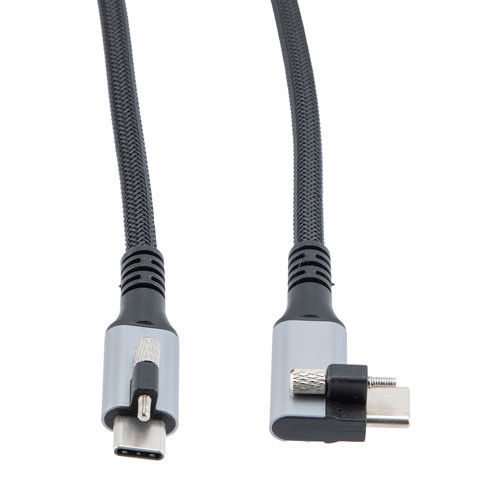USB 3.2 Locking Cable, Type C Male Top Screw to Left Angle Top Screw Type C Male, 5V, 3A, 5 Gbps, Black Nylon Braid over PVC Jacket, 3M