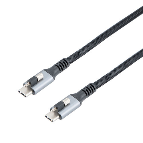 USB 3.2 Locking Cable, Type C Male Plug Top Screw Both Sides, 5V, 3A, 5 Gbps, Black Nylon Braid over PVC Jacket, 1M