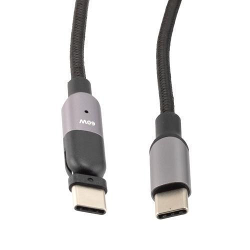 180 degrees Rotating Head, USB 2.0 C to C, M/M, 60 Watt, Black Nylon Braided Cable, 20 Volt, 3 Amp, 2 Meter