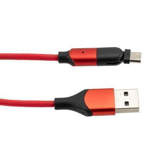 180 degrees Rotating Head Red Nylon Braided Cable, USB 2.0 A Male to Micro Male, 5 Volt, 2.4 Amp, 1 Meter