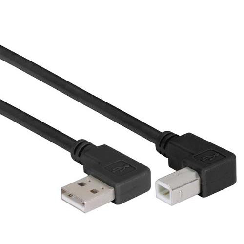 Right Angle USB Cable, Right Angle A Male/Left Angle B Male Black, 5.0m