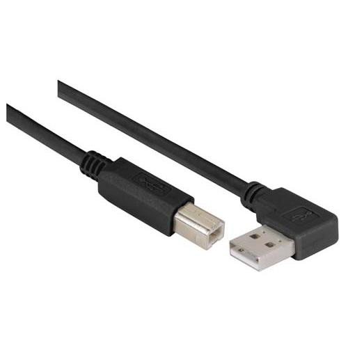Right Angle USB Cable, Right Angle A Male/Straight B Male Black, 1.0m