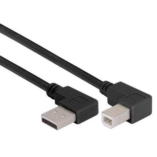 Right Angle USB Cable, Left Angle A Male/Right Angle B Male Black, 1.0m
