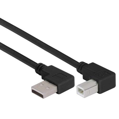 Right Angle USB Cable, Left Angle A Male/Left Angle B Male Black, 1.0m