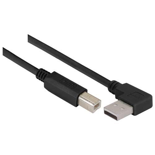 Right Angle USB Cable, Left Angle A Male/Straight B Male Black, 0.5m