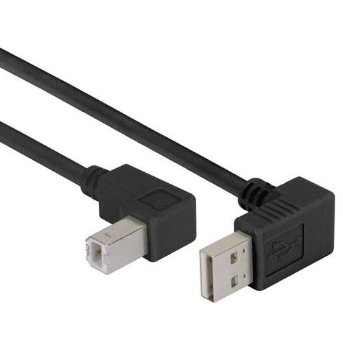 Right Angle USB Cable, Down Angle A Male/ Down Angle B Male Black, 2.0m