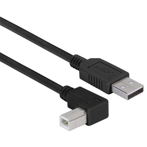 Right Angle USB Cable, Straight A Male / Left Angle B Male Black, 2.0m