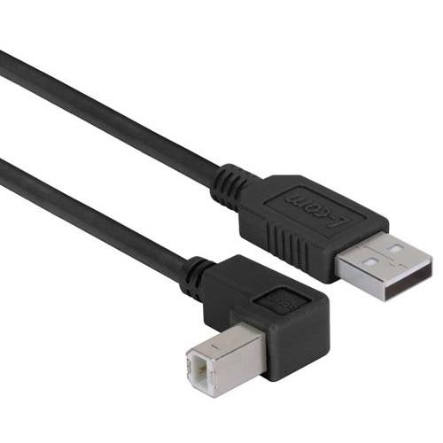 Right Angle USB Cable, Straight A Male/Down Angle B Male Black, 1.0m
