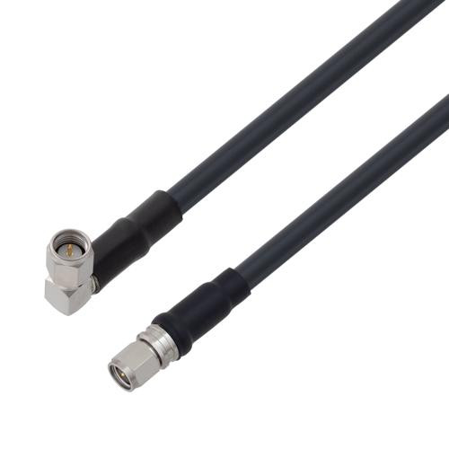 Low Loss SMA Male Right Angle to SMA Male Cable Assembly using LMR-240-UF Coax, 2 FT With Times Microwave Components with HeatShrink