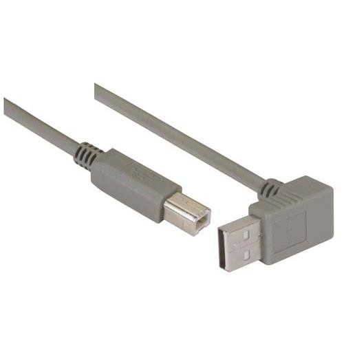 Right Angle USB cable, Up Angle A Male/ Straight B Male, 0.75m
