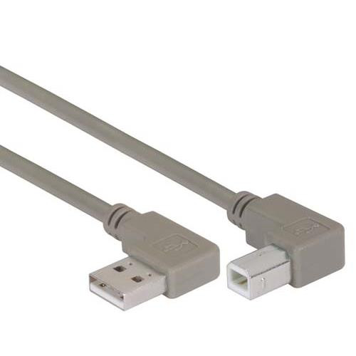 Right Angle USB Cable, Right Angle A Male/Left Angle B Male, 0.3m