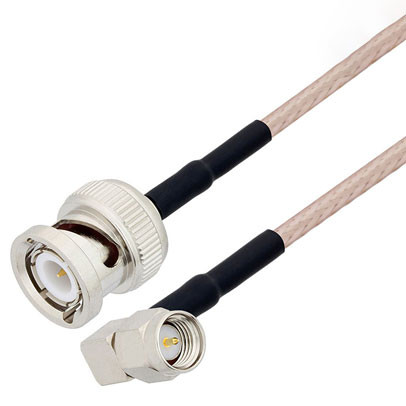 SMA Male Right Angle to BNC Male Cable Assembly using RG316 Coax, 5 FT with HeatShrink