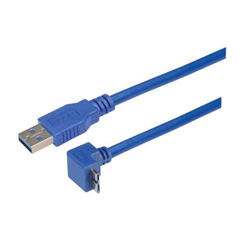 USB 3.0 Right Angle Cable Assembly - Up Angle Micro B - Straight A Connectors 1 Meter