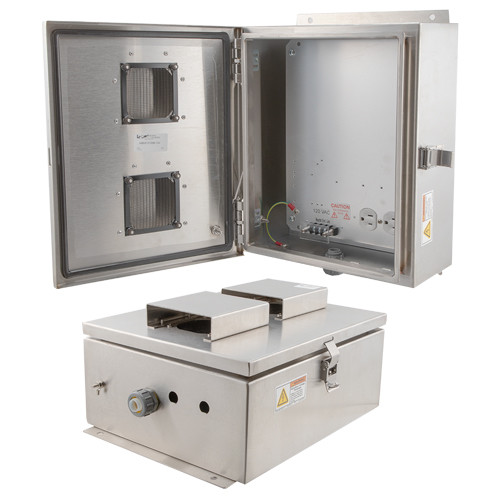 12x10x06 Stainless Steel Weatherproof Outdoor IP24 NEMA 3R Enclosure, 120VAC Mount Plate Vented Lid