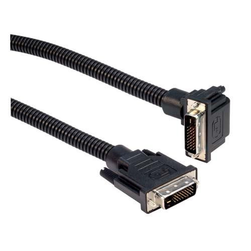 Plastic Armored DVI-D Dual Link DVI Cable Male / Male Right Angle, Bottom, 10.0 ft