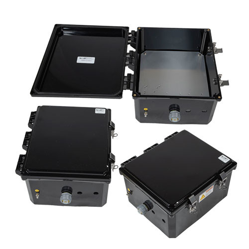 12x10x06 Polycarbonate Weatherproof Outdoor IP66 NEMA 4X Enclosure, Modified Base Drilled Mount Black