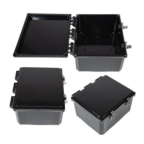 12x10x06 UL® Listed Polycarbonate Weatherproof Outdoor IP66 NEMA 4X Enclosure Bundled w/Blank Aluminum Mounting Plate, Black