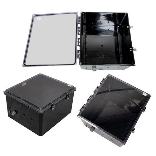 18x16x10 Polycarbonate Weatherproof NEMA 4X Enclosure, DIN Rail Mount Clear Lid Black