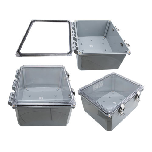 12x10x06 UL® Listed Polycarbonate Weatherproof Outdoor IP66 NEMA 4X Enclosure, Clear Lid, Dark Gray