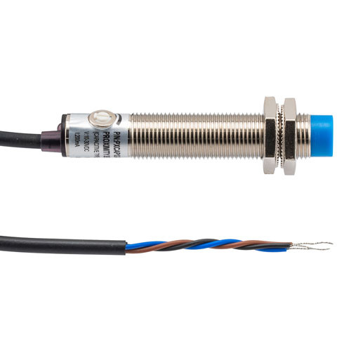 Capacitive Proximity Sensor, Cylindrical, M12, Non-shielded, Ni-plated Brass, PNP NO, Sensing Distance 4 mm, 2 meter 3-wire cable