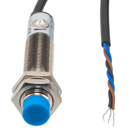 Capacitive Proximity Sensor, Cylindrical, M12, Non-shielded, Ni-plated Brass, PNP NO, Sensing Distance 4 mm, 2 meter 3-wire cable