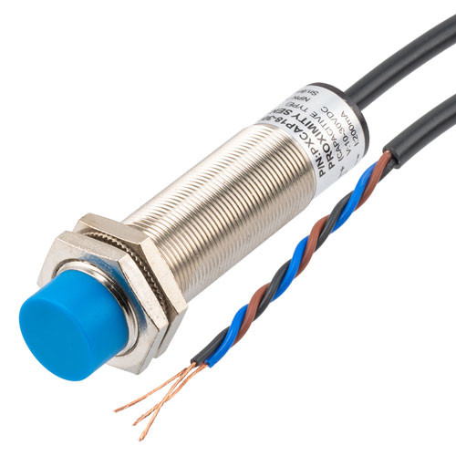 Capacitive Proximity Sensor, Cylindrical, M18, Non-shielded, Ni-plated Brass, NPN NC, Sensing Distance 8 mm, 2 meter 3-wire cable