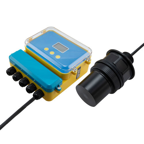 Ultrasonic level sensor with external gauge, 5 m range, 4-20 mA, G1, direct lead, 3 m cable