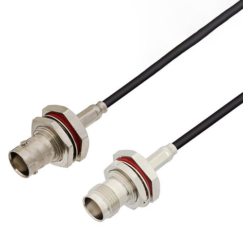 BNC Female Bulkhead to TNC Female Bulkhead Cable Assembly using RG174 Coax, 2 FT