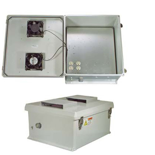 20x16x11 Inch 120 VAC Weatherproof Enclosure with Heater and 85° Turn-on Cooling Fans