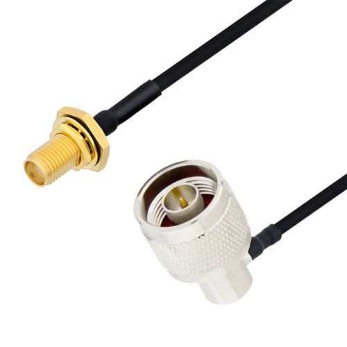 N Male Right Angle to SMA Female Bulkhead Cable Assembly using LC085TBJ Coax, 2 FT