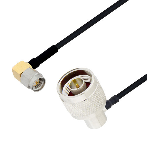 SMA Male Right Angle to N Male Right Angle Cable Assembly using LC085TBJ Coax, 2 FT with HeatShrink