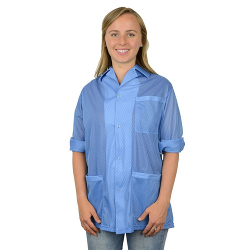 Smock,  Convertible Sleeve,  Snap Cuffs,  Blue,  Large