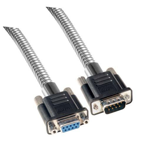 Metal Armored DB9 Cable, Male/Female, 15 ft