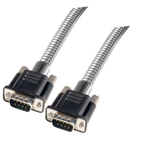 Metal Armored DB9 Cable, Male/Male, 25 ft