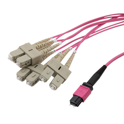 Type B MPO w/ pins to SC/UPC fan-out, 2.0mm Diameter, 8 Fiber, Multimode OM4 40/100GB 50/125, LSZH Jacket, 3 Meter