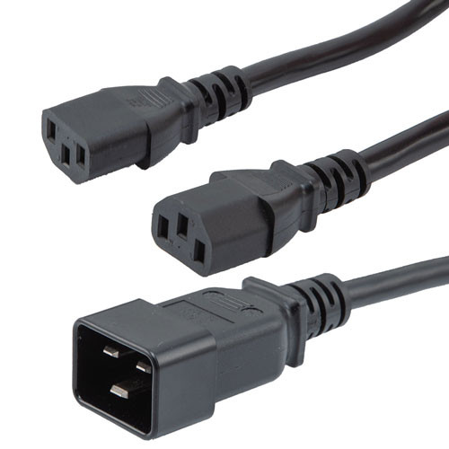 C20 - 2C13 Split Power Cord, 15A, 250V, 4 FT
