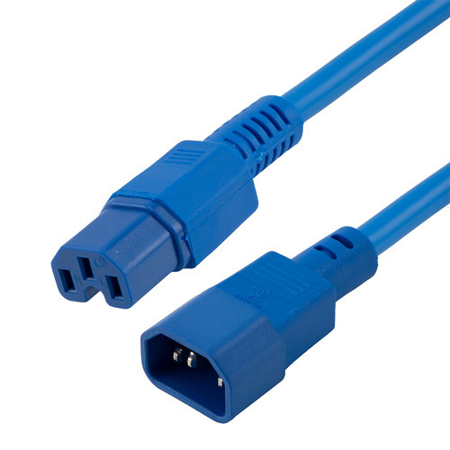 High Temperature Power Cord - C14 to C15 - 15 Amp - 1 FT - Blue