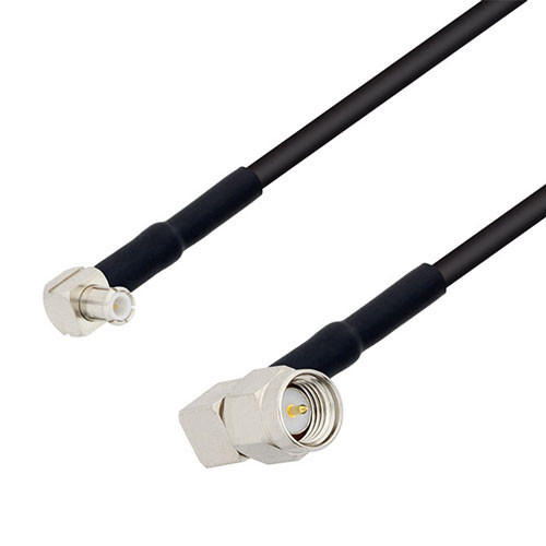 MCX Plug Right Angle to SMA Male Right Angle Cable Assembly using RG174 Coax, 2 FT with HeatShrink