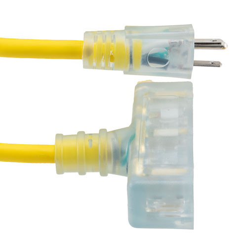 N5-15P Male to 3 N5-15R Female Outdoor Extension Cord with LED Connectors, SJTOW, PVC, 25 Feet