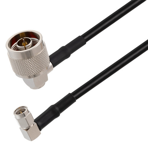 N Male Right Angle to SMA Male Right Angle Cable Assembly using RG58 Coax, 1.5 FT