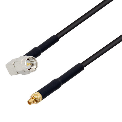 Low Loss MMCX Plug to SMA Male Right Angle Cable Assembly using 100 Series Coax, 10 FT