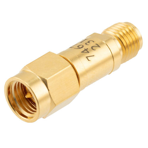 8 dB Fixed Attenuator SMA Male (Plug) to SMA Female (Jack) DC to 12 GHz Rated to 2 Watts, Brass Body, 1.35:1 VSWR