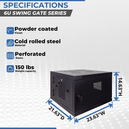 6U Wall Mount Hinged Swing Out Perforated IT Server Network Rack Cabinet Lock